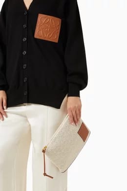 Oblong Pouch in Anagram Jacquard & Calfskin
