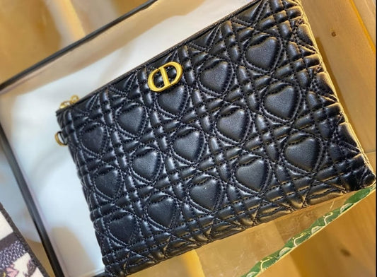 Medium Dior Caro Daily Pouch Black Supple Cannage Calfskin