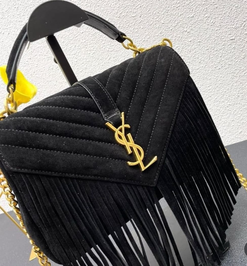 Saint Laurent Classic Monogram Fringe Crossbody Bag Suede Small