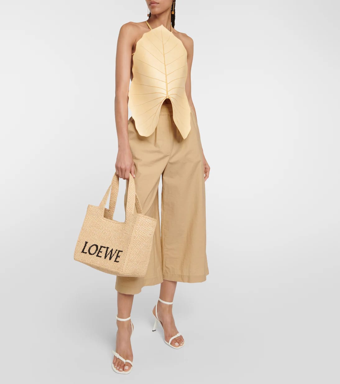 Paula's Ibiza Medium logo raffia tote bag