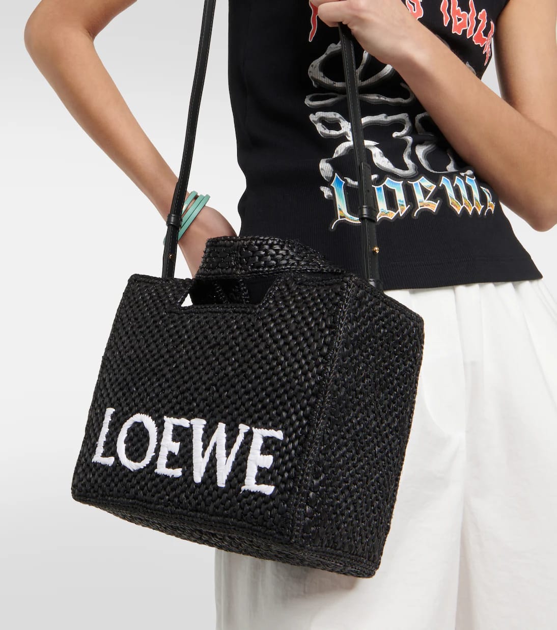 Paula's Ibiza Small logo raffia tote bag