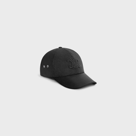 Triomphe  black baseball cap in calfskin