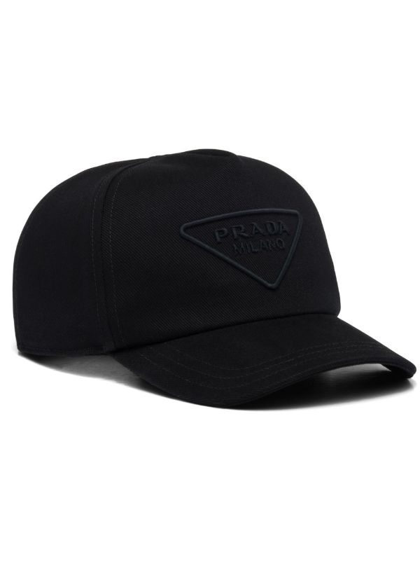 Prada black triangle-logo denim baseball cap