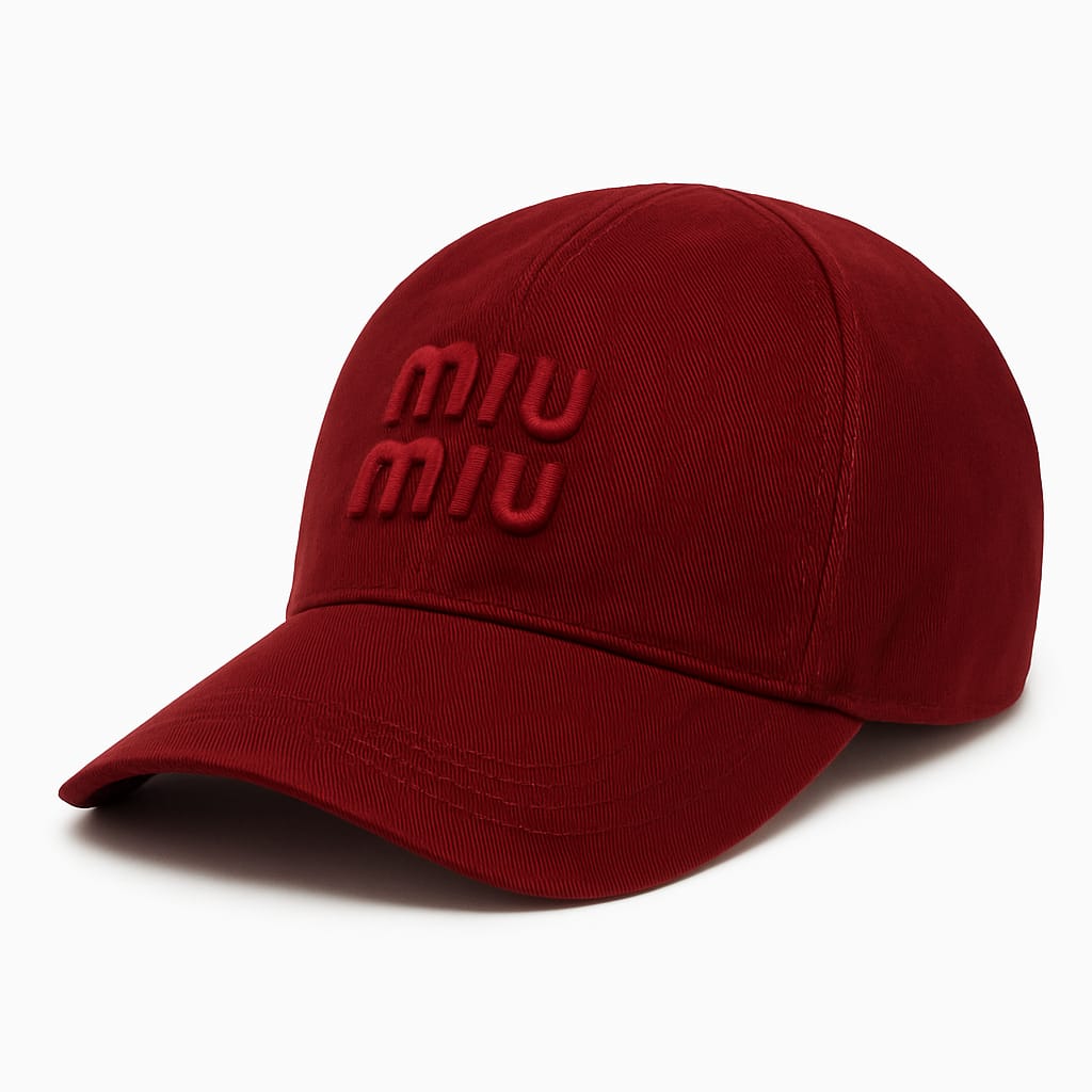 Miu Miu Rose Red Denim Baseball Cap