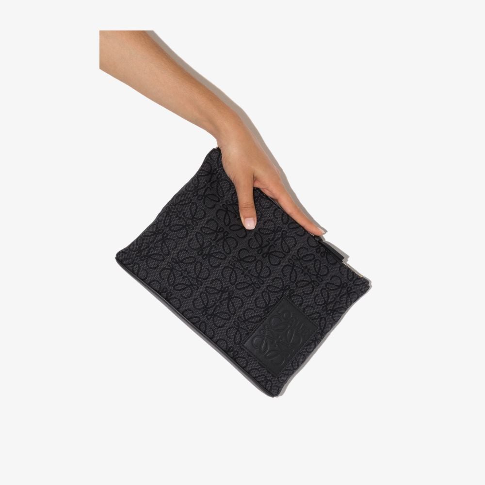 Oblong Pouch in Anagram Jacquard & Calfskin