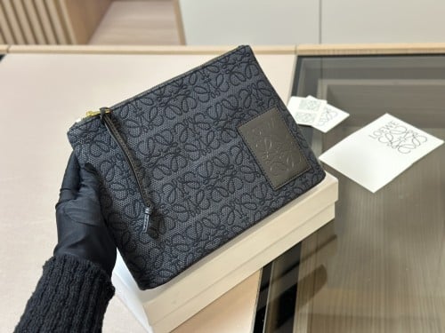 Oblong Pouch in Anagram Jacquard & Calfskin