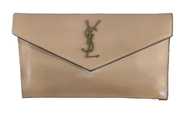 Saint Laurent Logo Plaque Clutch Envelope in Black Leather