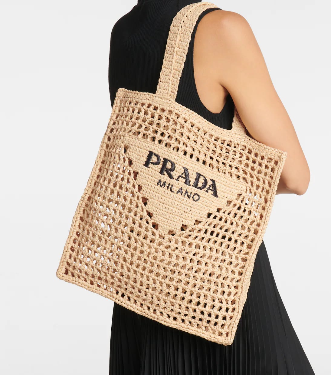 Prada logo raffia tote