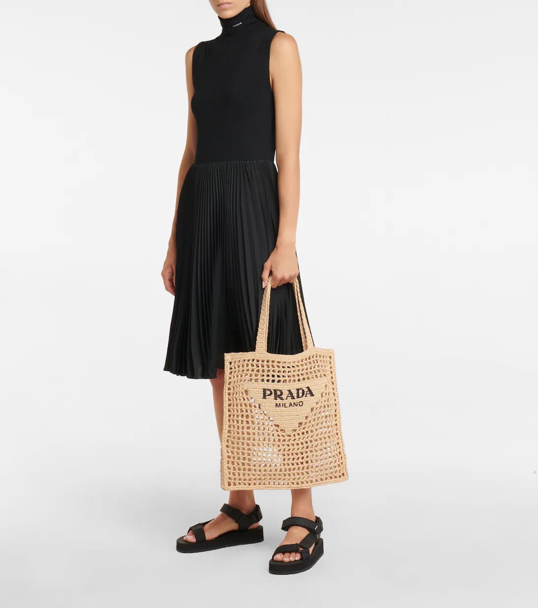 Prada logo raffia tote