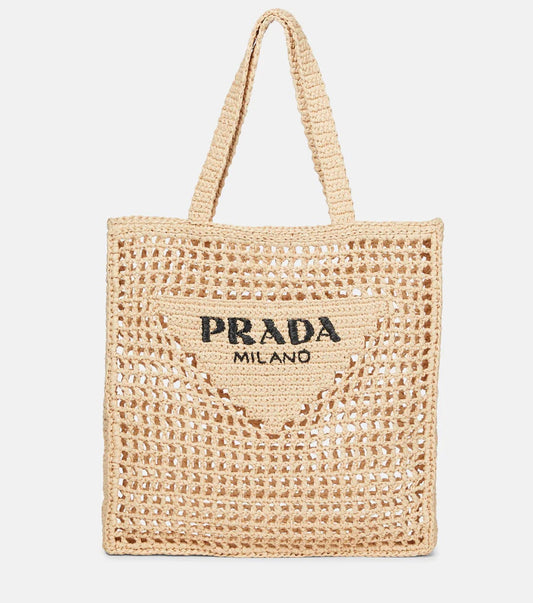 Prada logo raffia tote