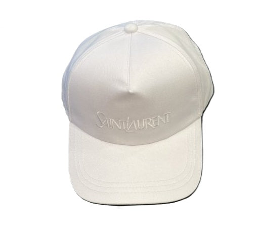 Saint Laurent White Logo cotton and linen gabardine baseball cap