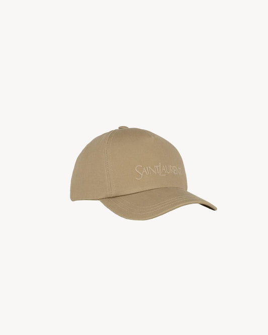 Saint Laurent Beige Logo cotton and linen gabardine baseball cap