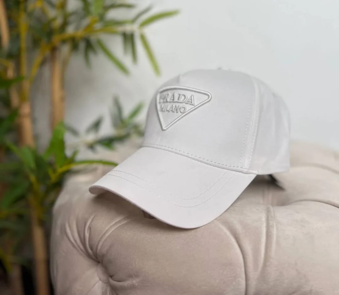 Prada white triangle-logo denim baseball cap