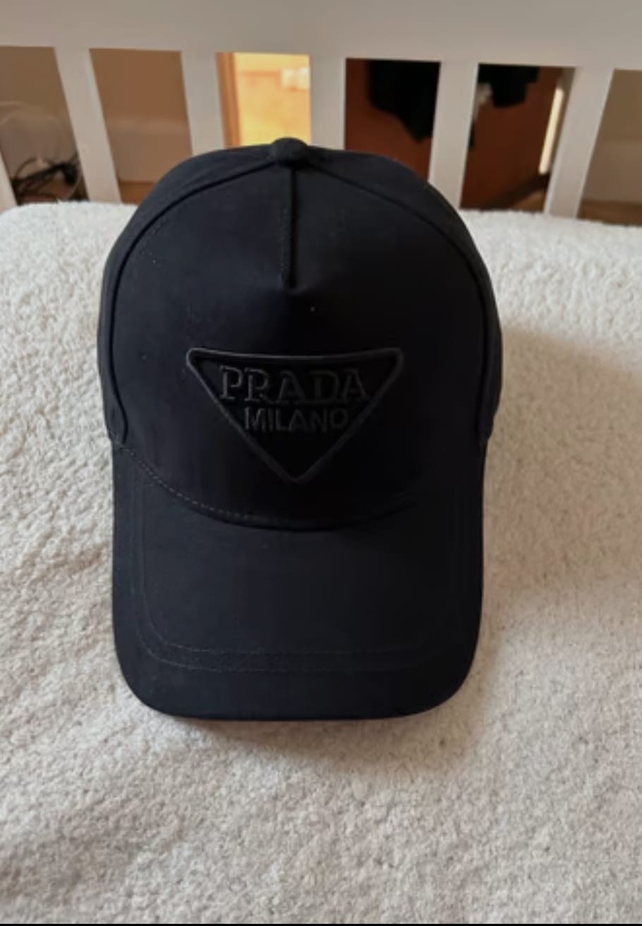 Prada black triangle-logo denim baseball cap