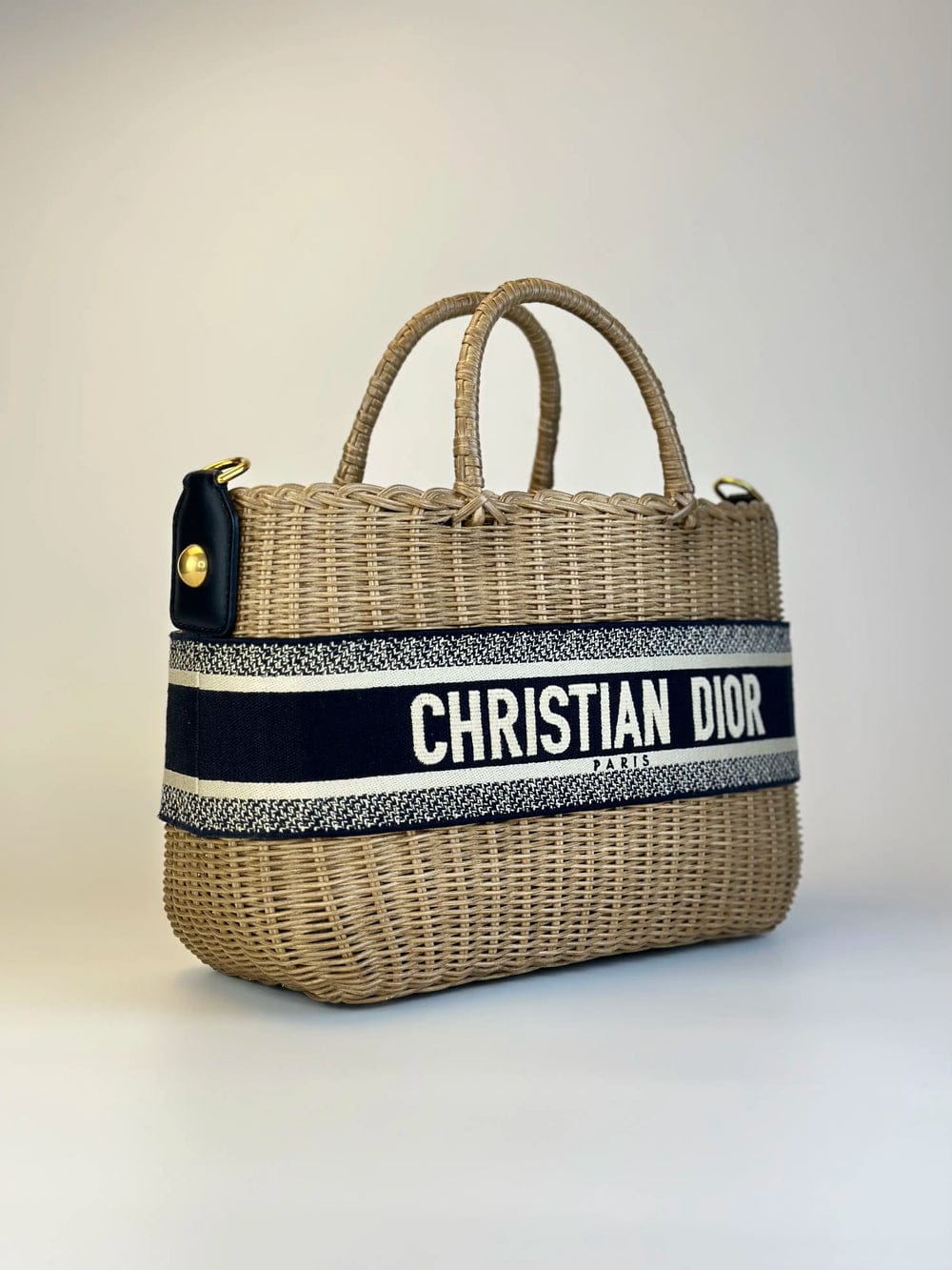 Logo-Jacquard Wicker Basket Small Bag