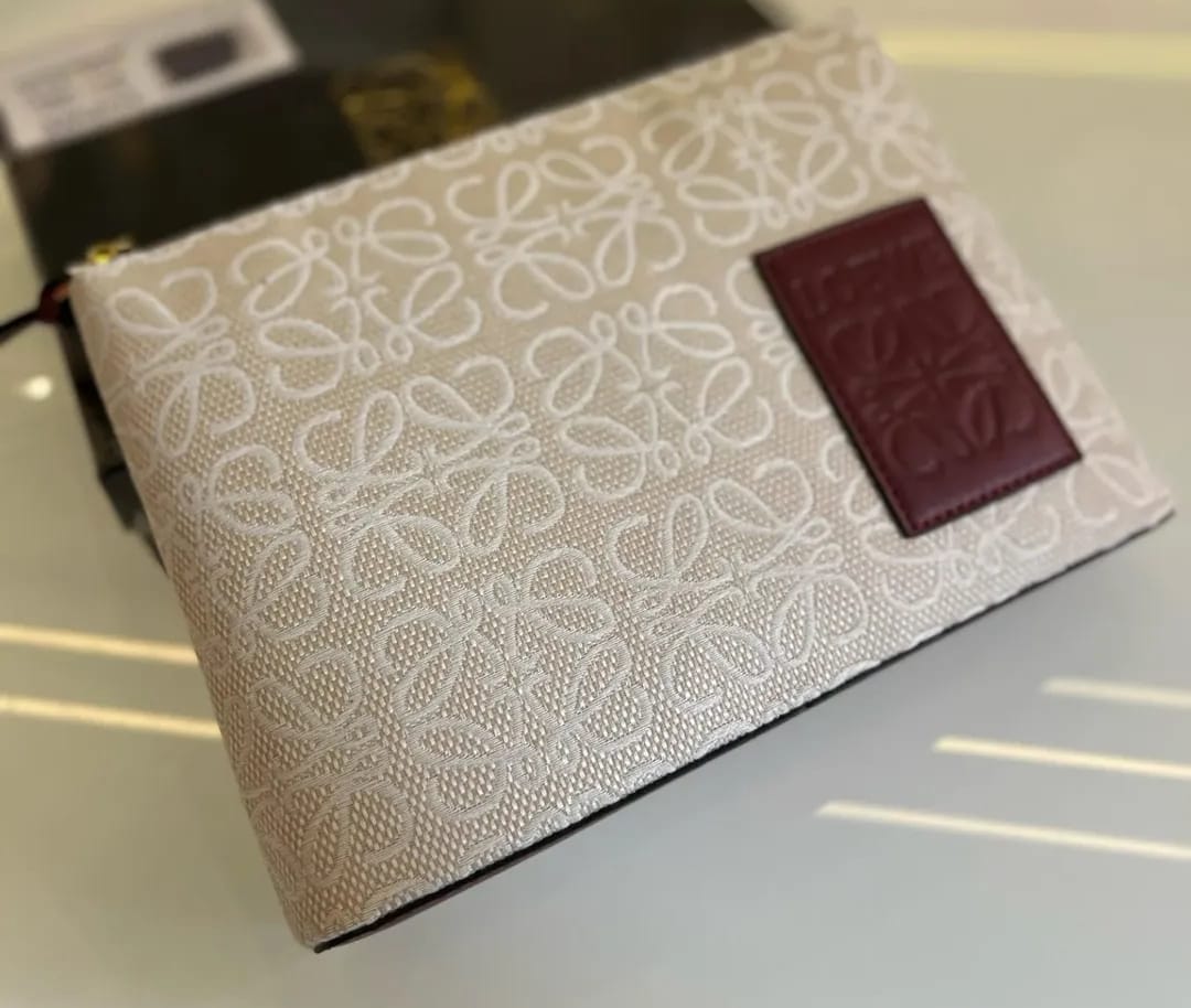 Oblong Pouch in Anagram Jacquard & Calfskin