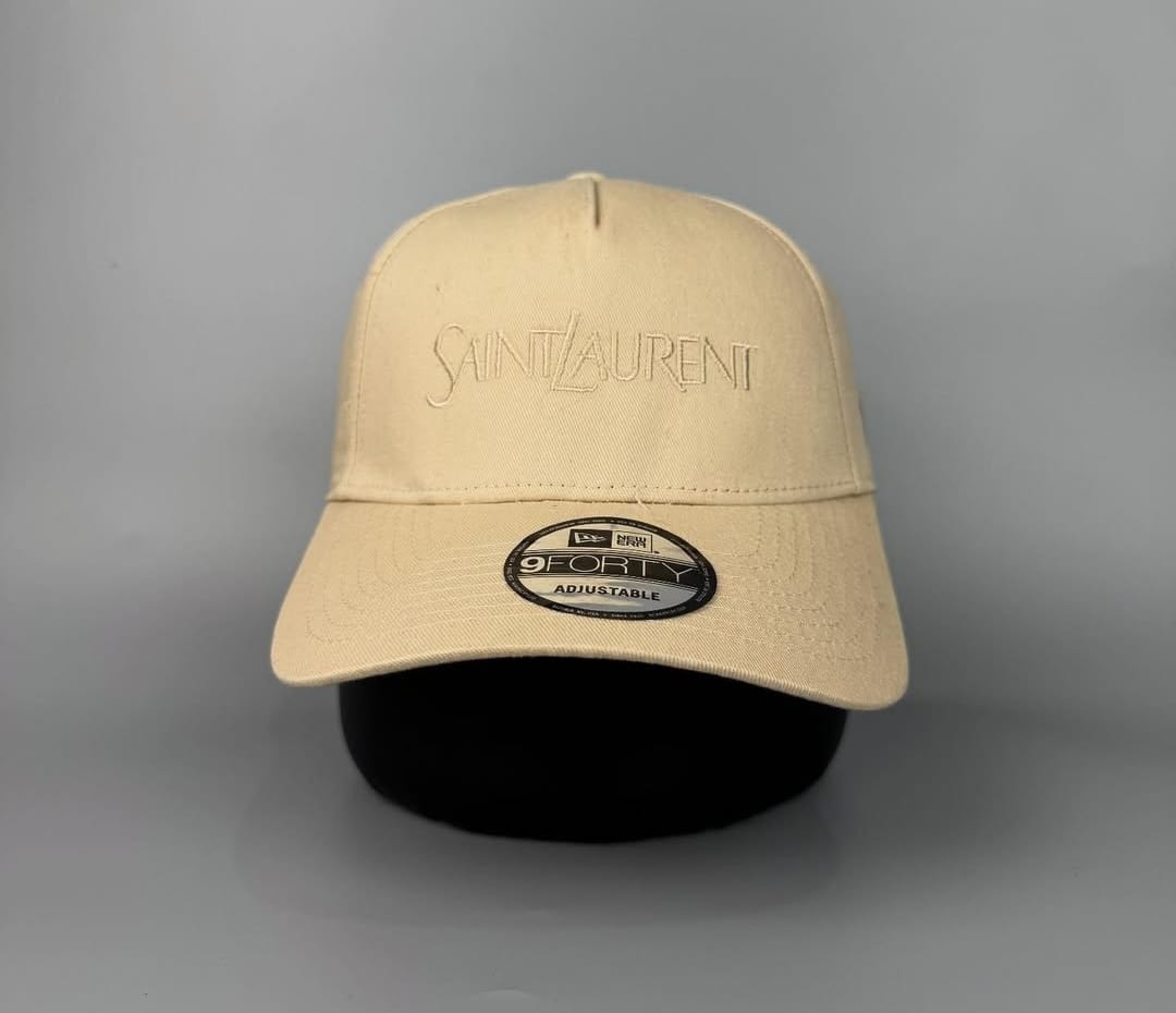 Saint Laurent Beige Logo cotton and linen gabardine baseball cap