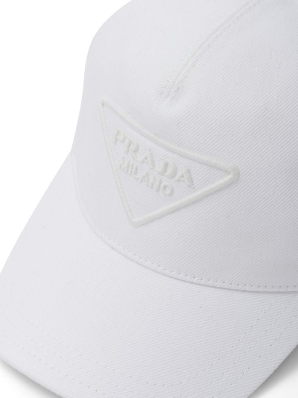 Prada white triangle-logo denim baseball cap