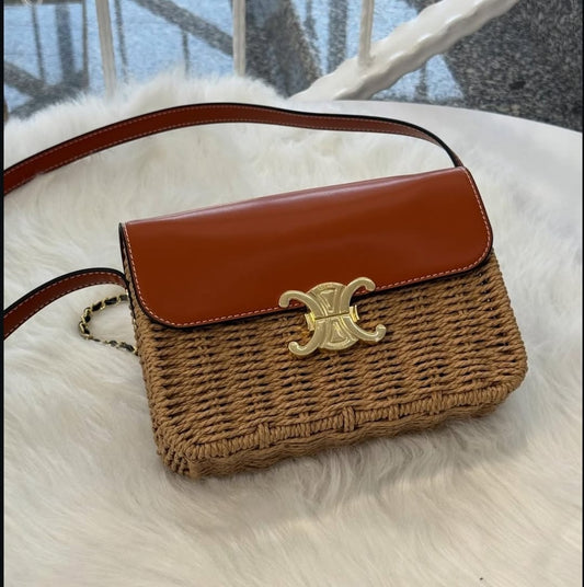 TEEN TRIOMPHE BAG in WICKER AND NATURAL CALFSKIN